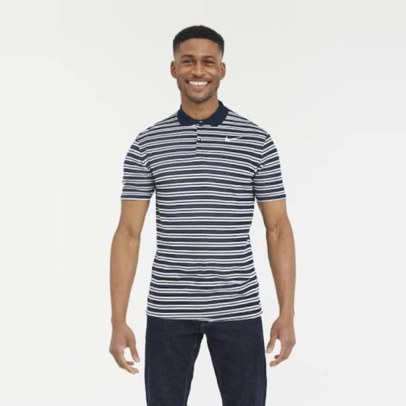 NIKE Dri-Fit Striped Short Sleeve Golf Polo Shirt - Picture 1 of 6
